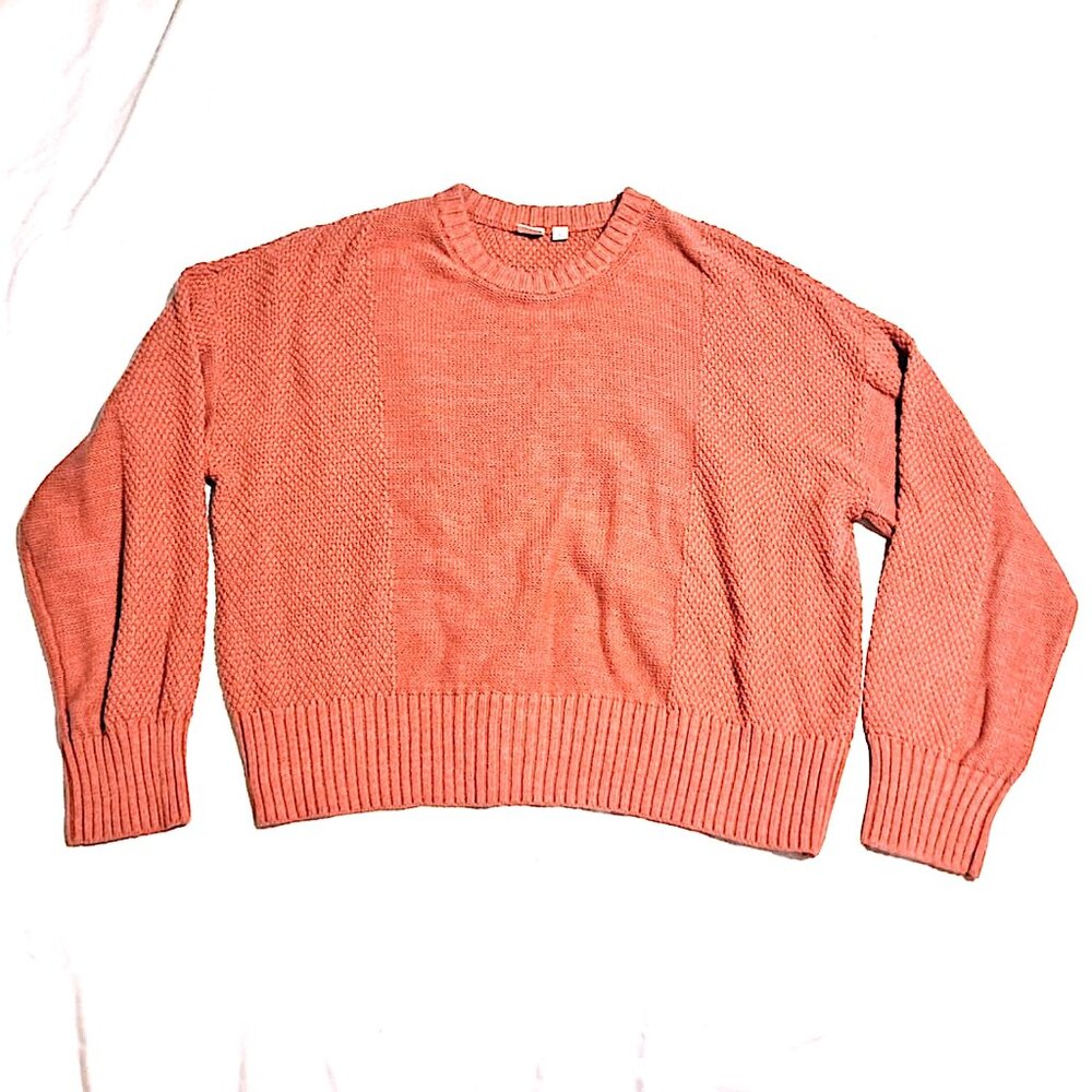 Women's GAP L/S Coral-Pink Mix-Stitch Crewneck Sweater Size XL